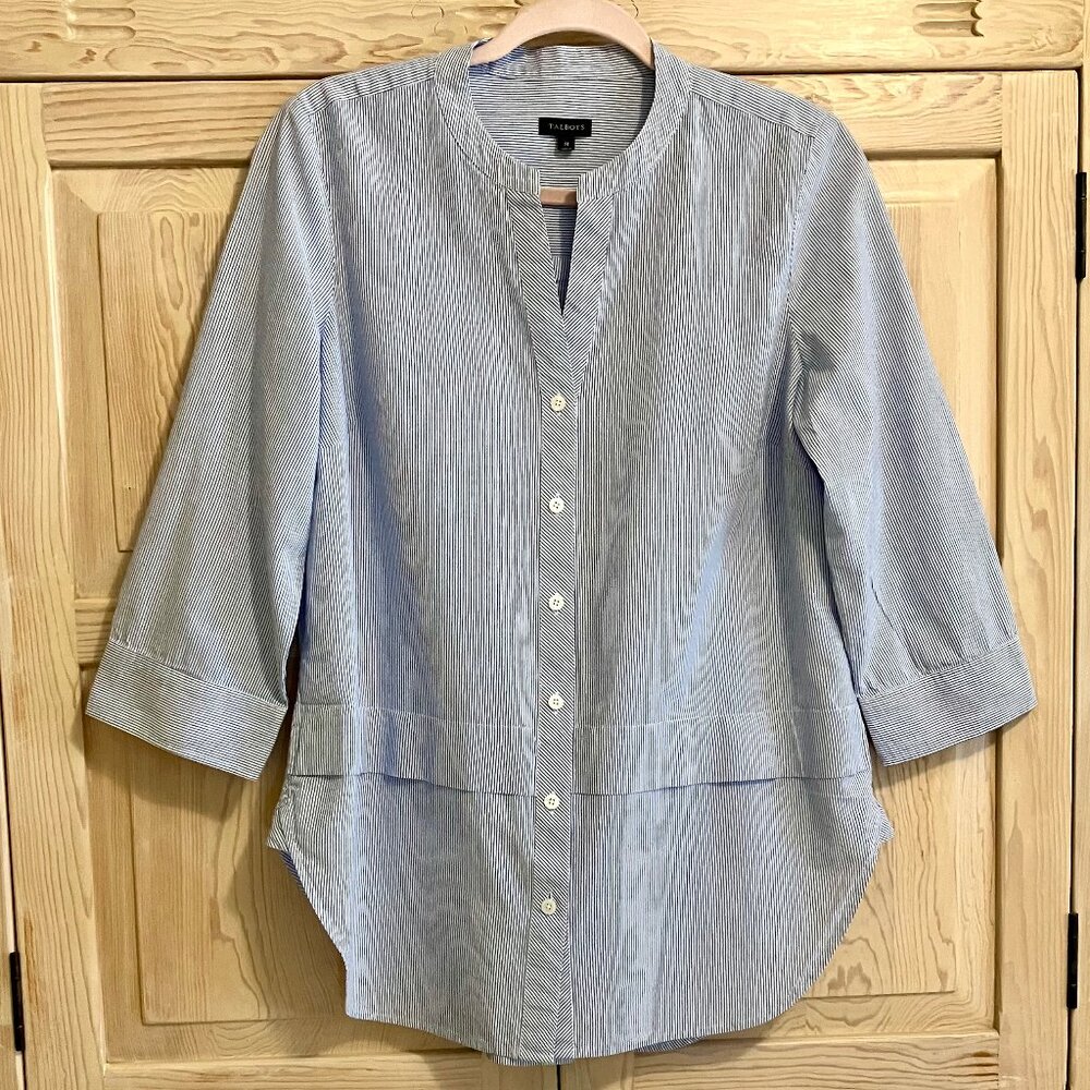 Talbots Blue And White Striped Button Down Shirt Modern Prep Literary Chic